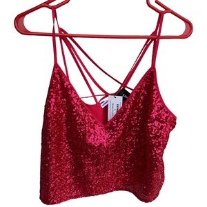 🆕 EXPRESS x OLIVIA CULPO Exclusive Pink Sequin Tank Too Women’s Size Medium